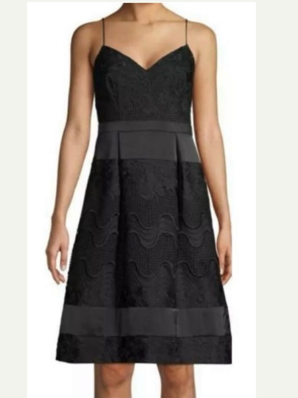Aidan Mattox Black Lace Midi Fit-and-Flare Dress Size 8